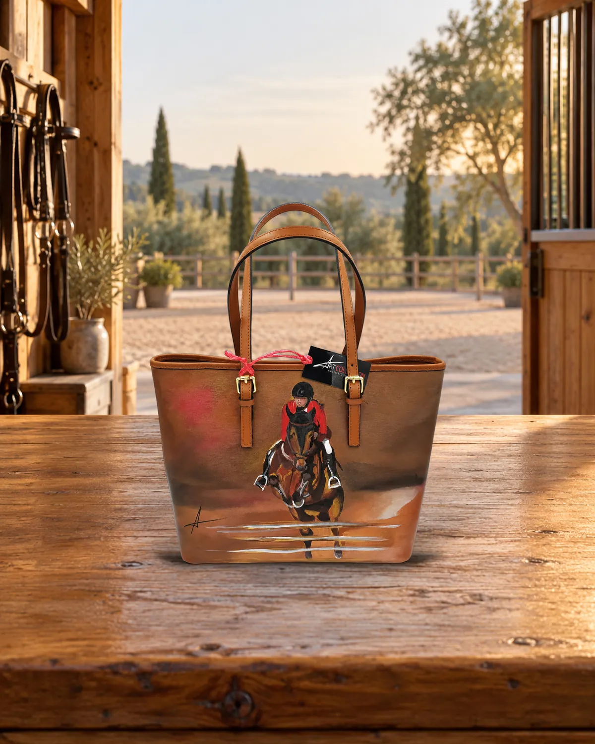 Show jumper, hand-painted bag