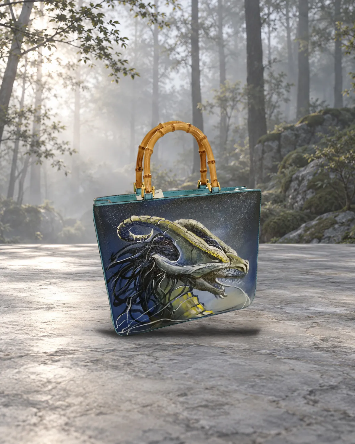Blue dragon, hand-painted bag