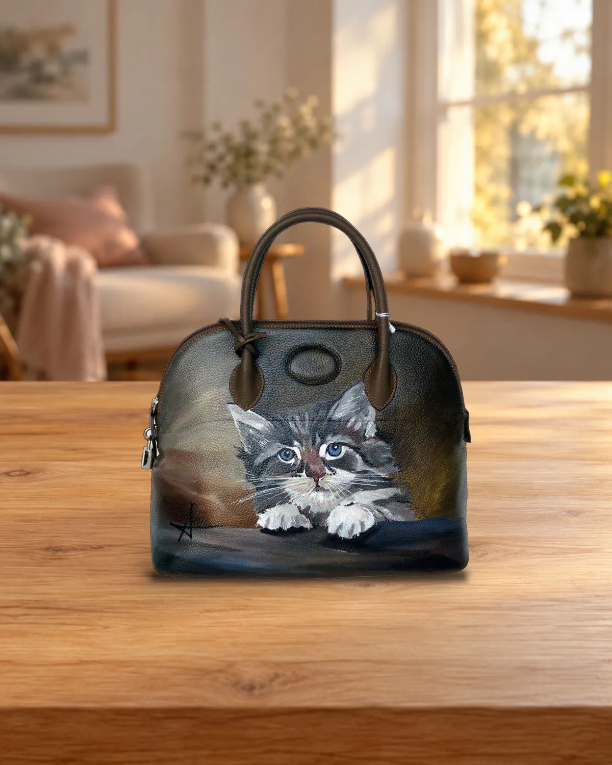 Kätzchen, Bowling-Bag, handbemalte Tasche