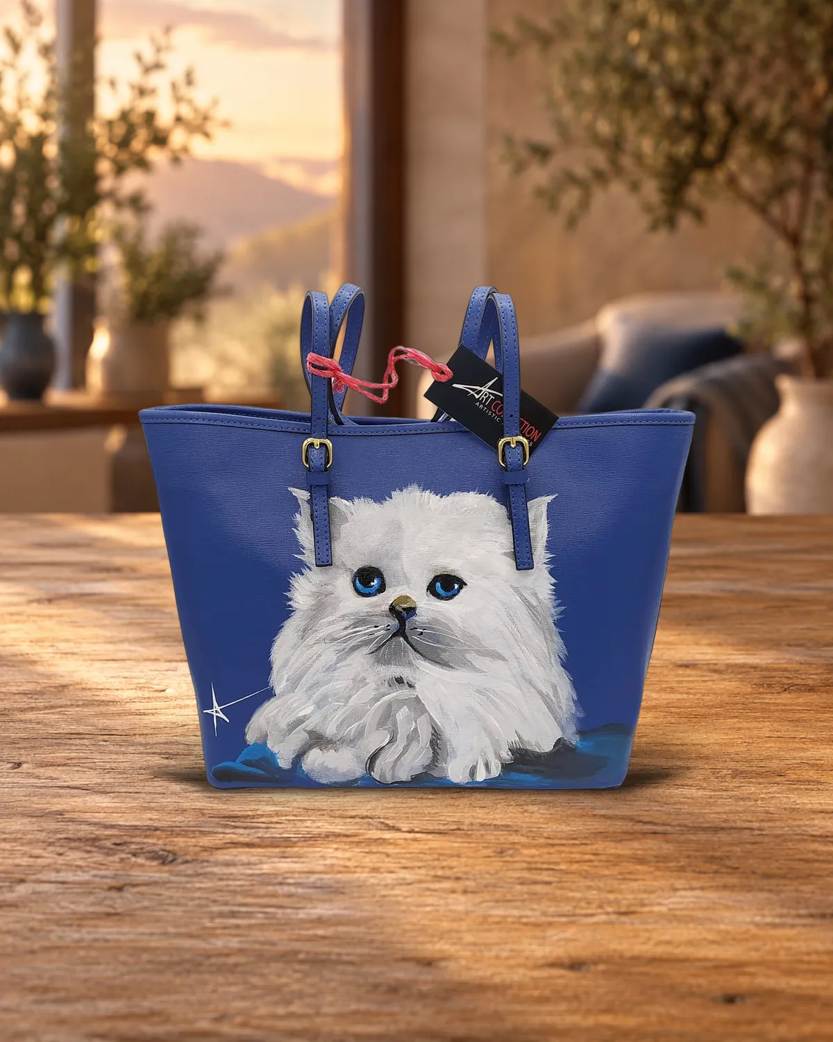 Blaue Perserkatze I, handbemalte Tasche