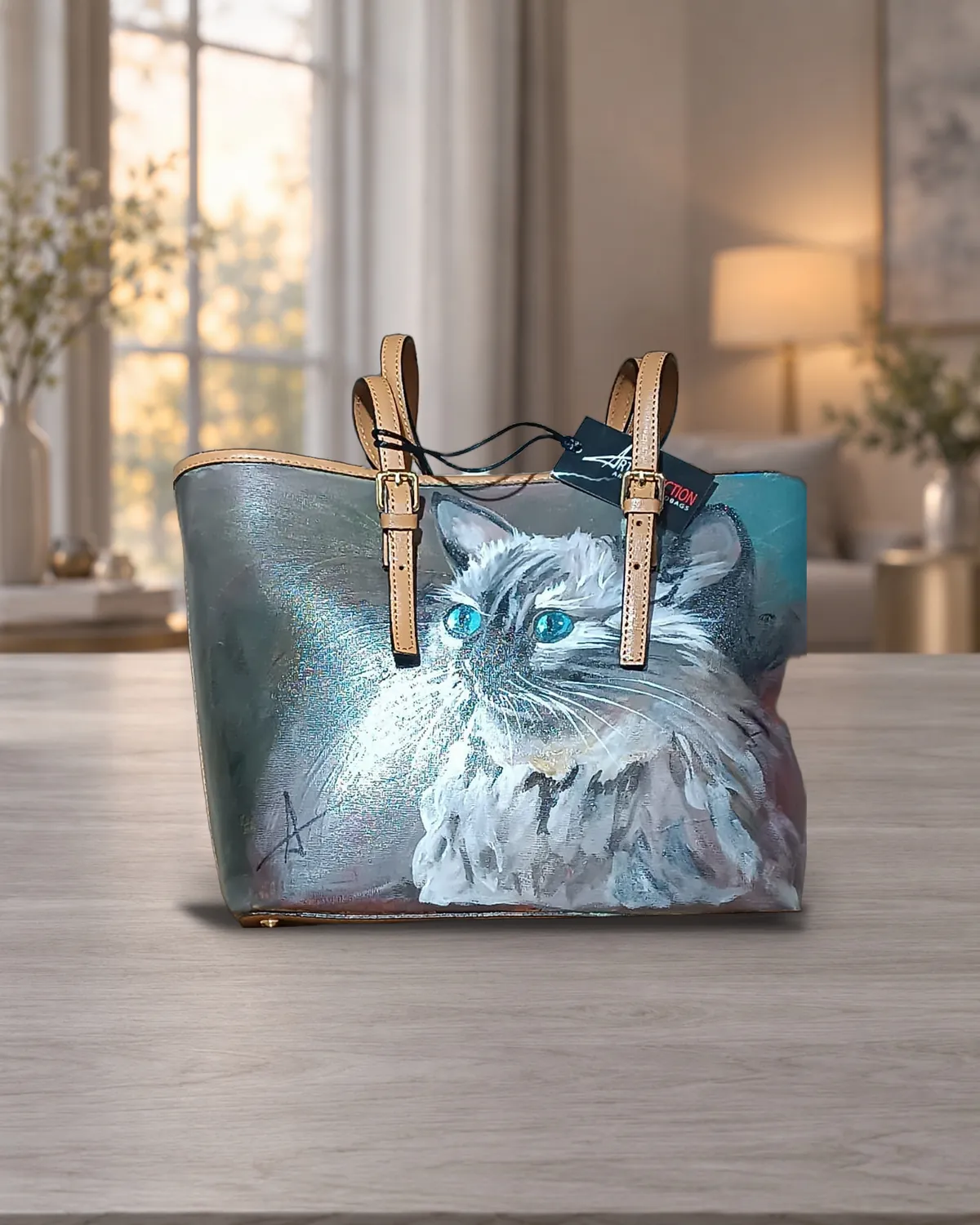 Persiano grigio, borsa dipinta a mano