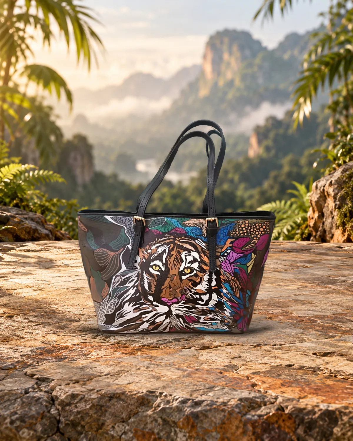 Bunter Tiger, handbemalte Tasche