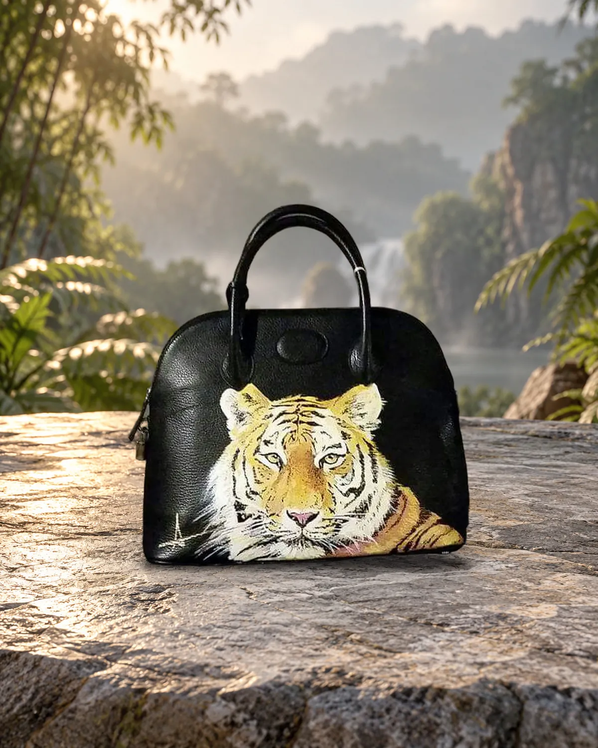 Tigre sdraiata, borsa dipinta a mano