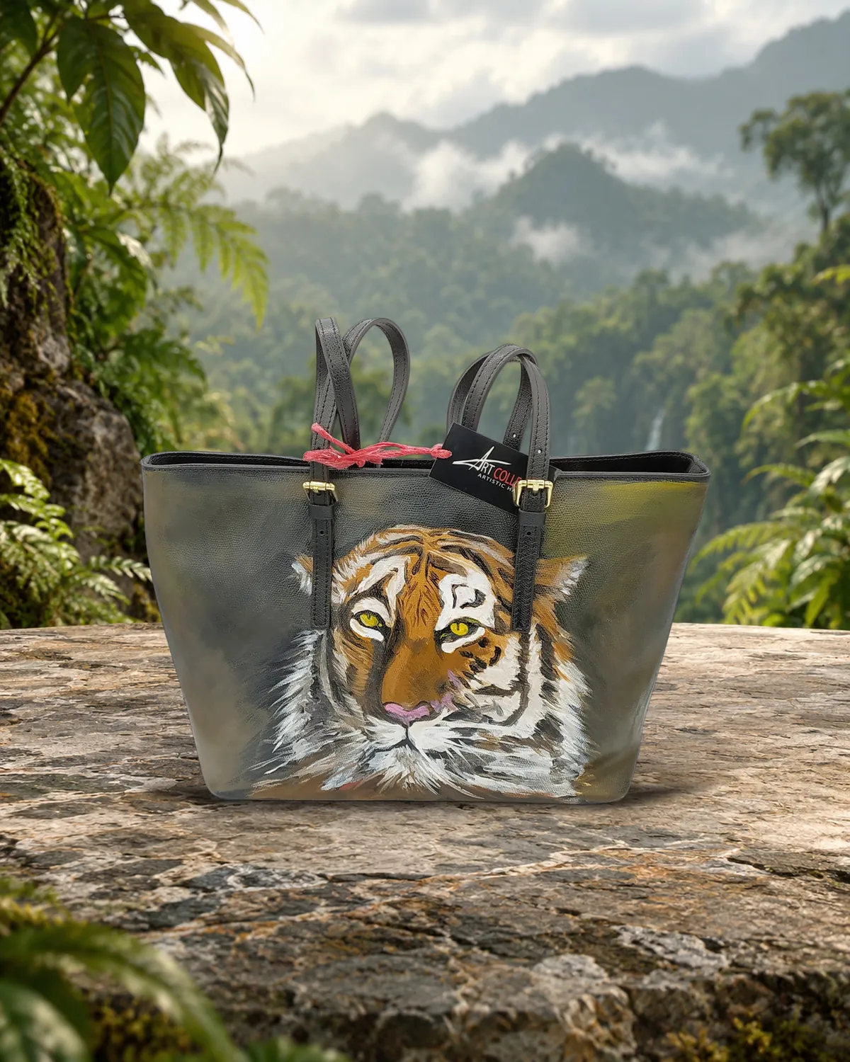 Rostro de tigre, bolso pintado a mano