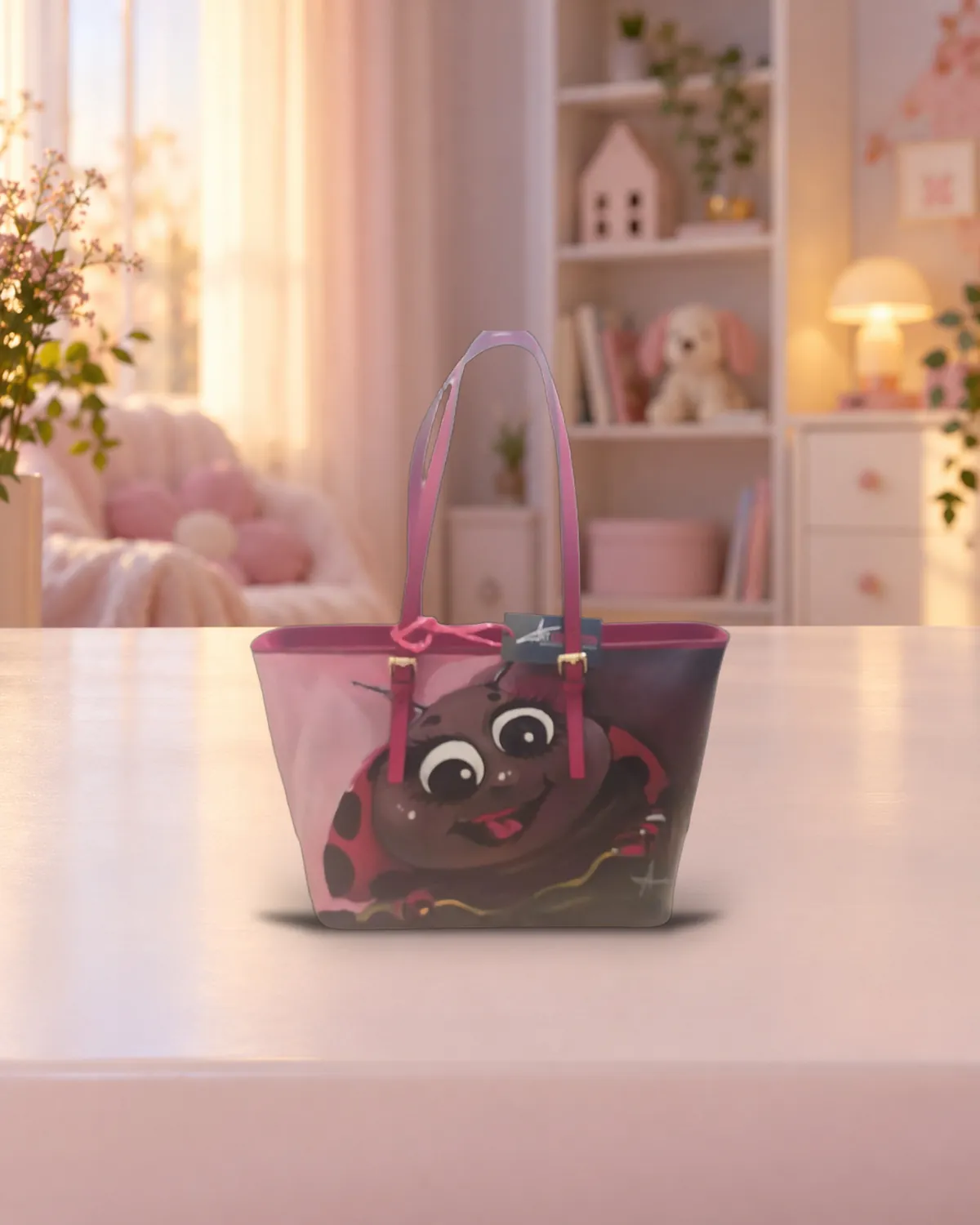 Chiot rose, sac peint à la main