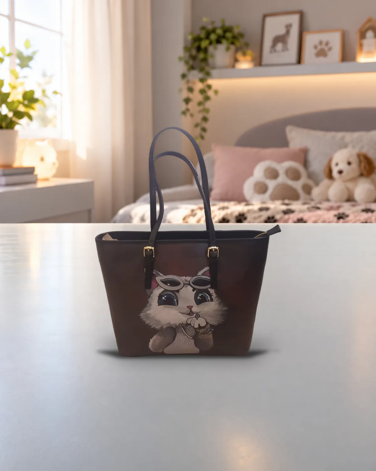 Cane orecchie, borsa dipinta a mano