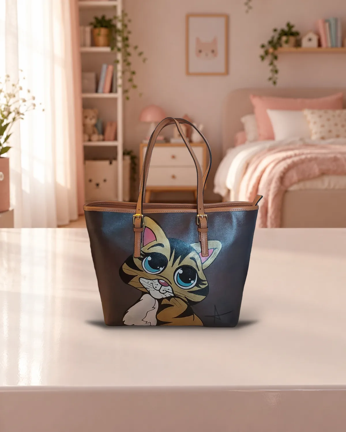 Getigertes Kätzchen, handbemalte Tasche