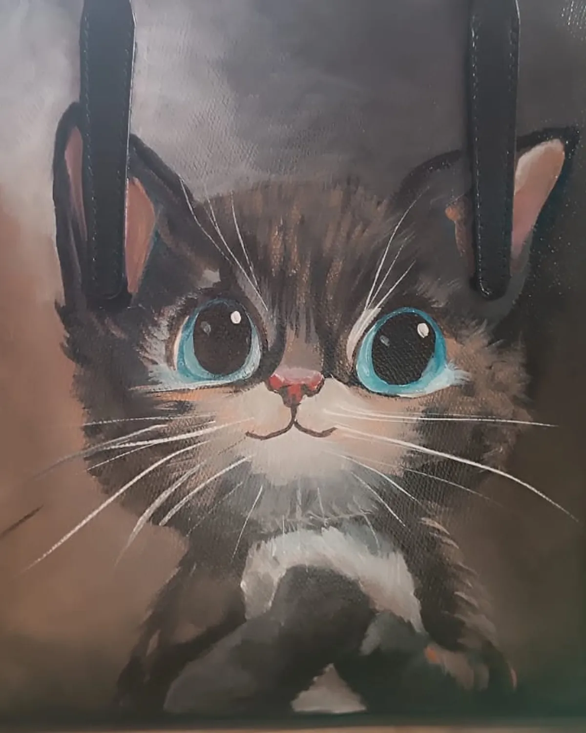 Chaton, sac peint à la main