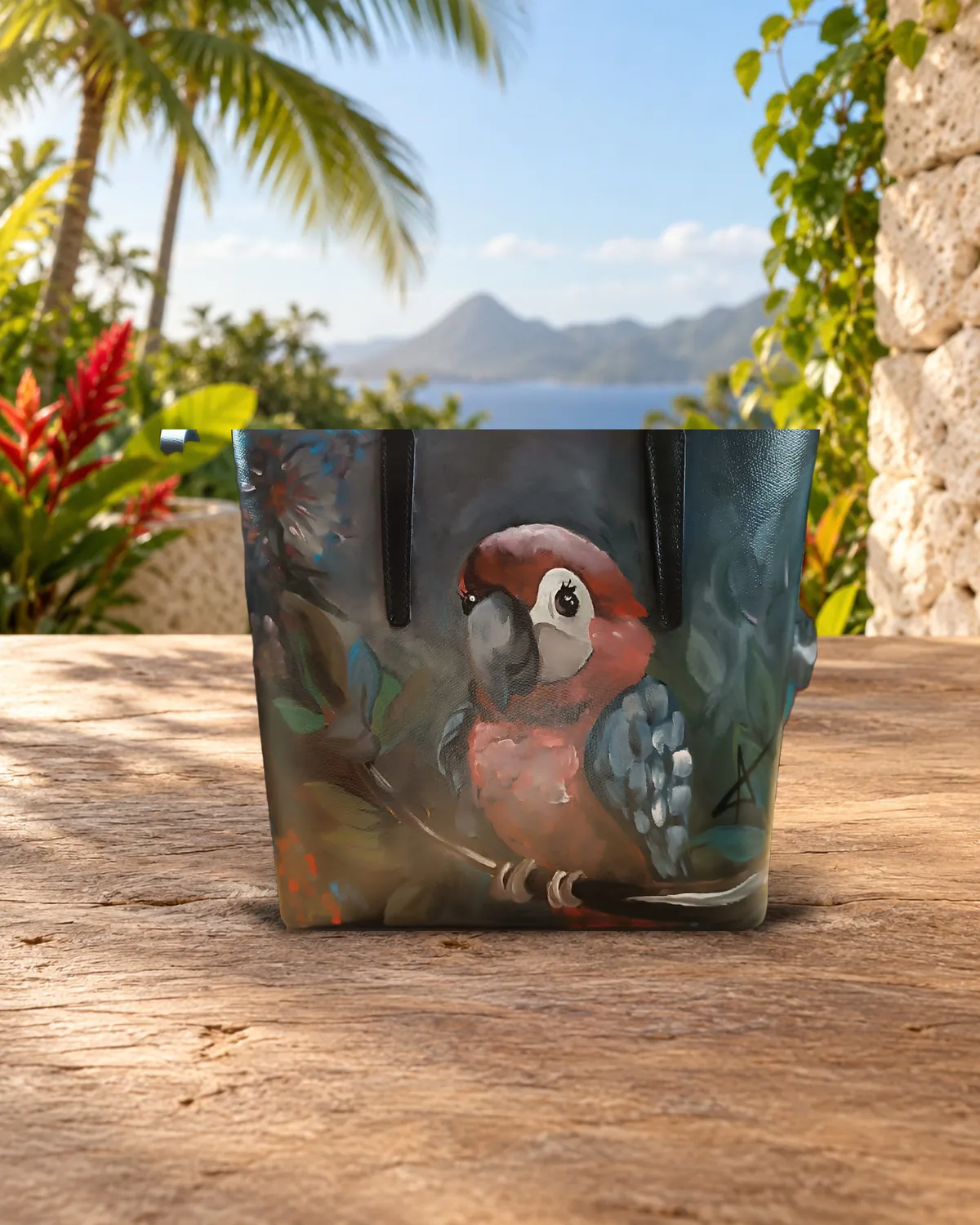 Parrot, hand-painted bag