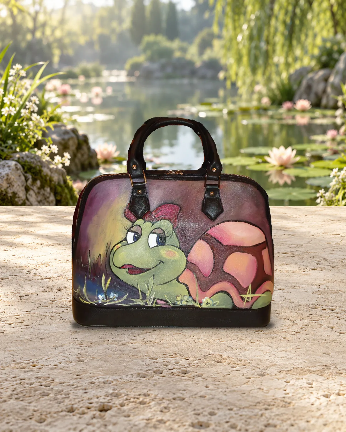 Grenouille et escargot, sac peint à la main
