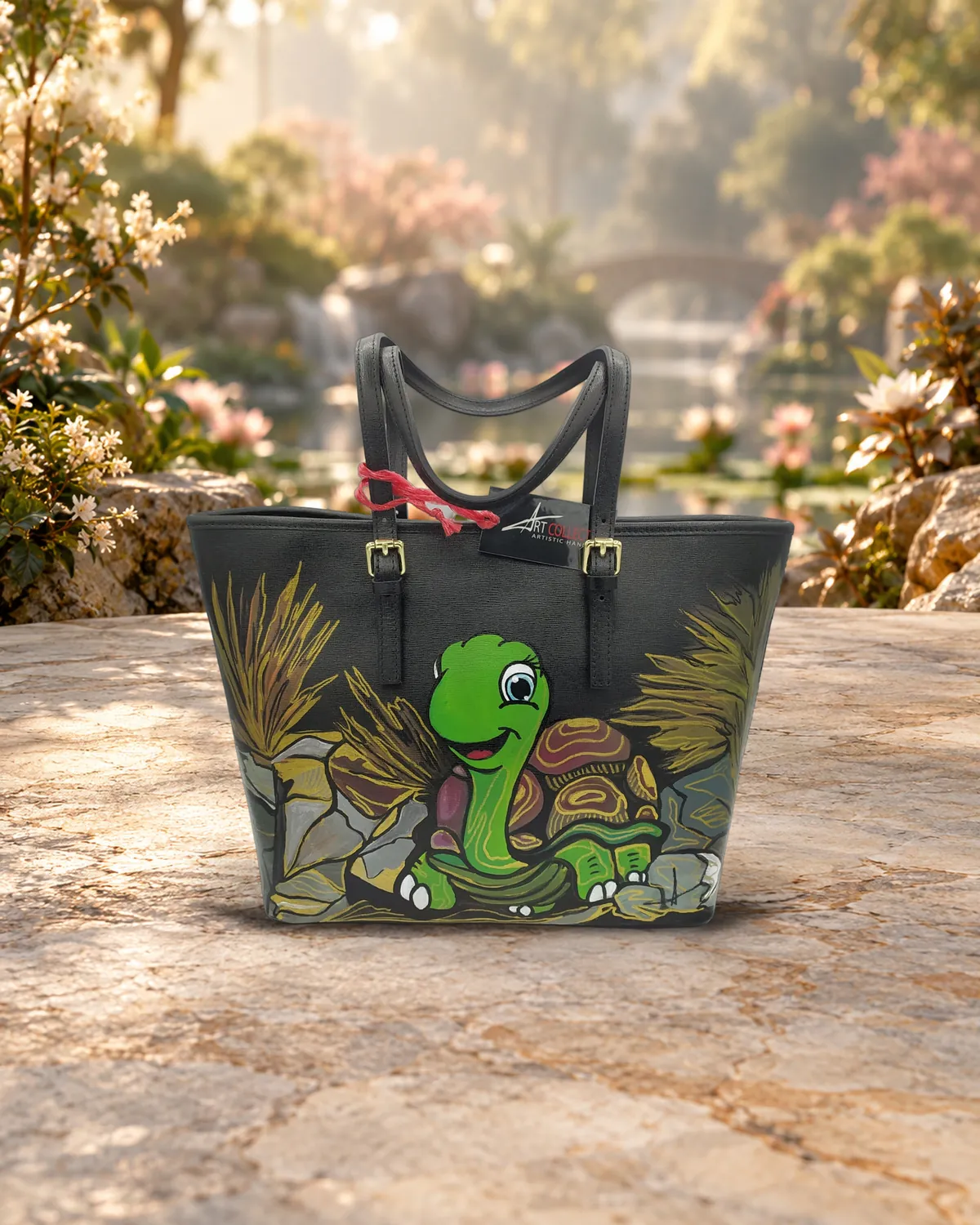 Tortue, sac peint à la main