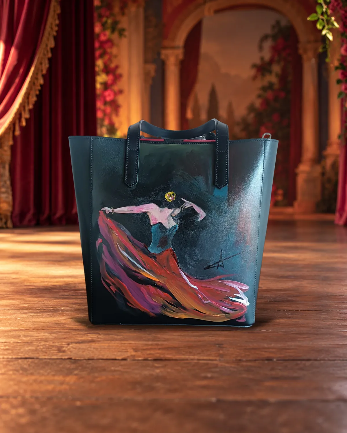 Flamenco rosa, bolso pintado a mano