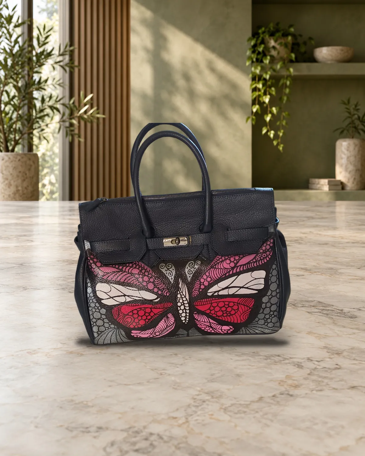 Birkin au papillon rouge, sac peint à la main