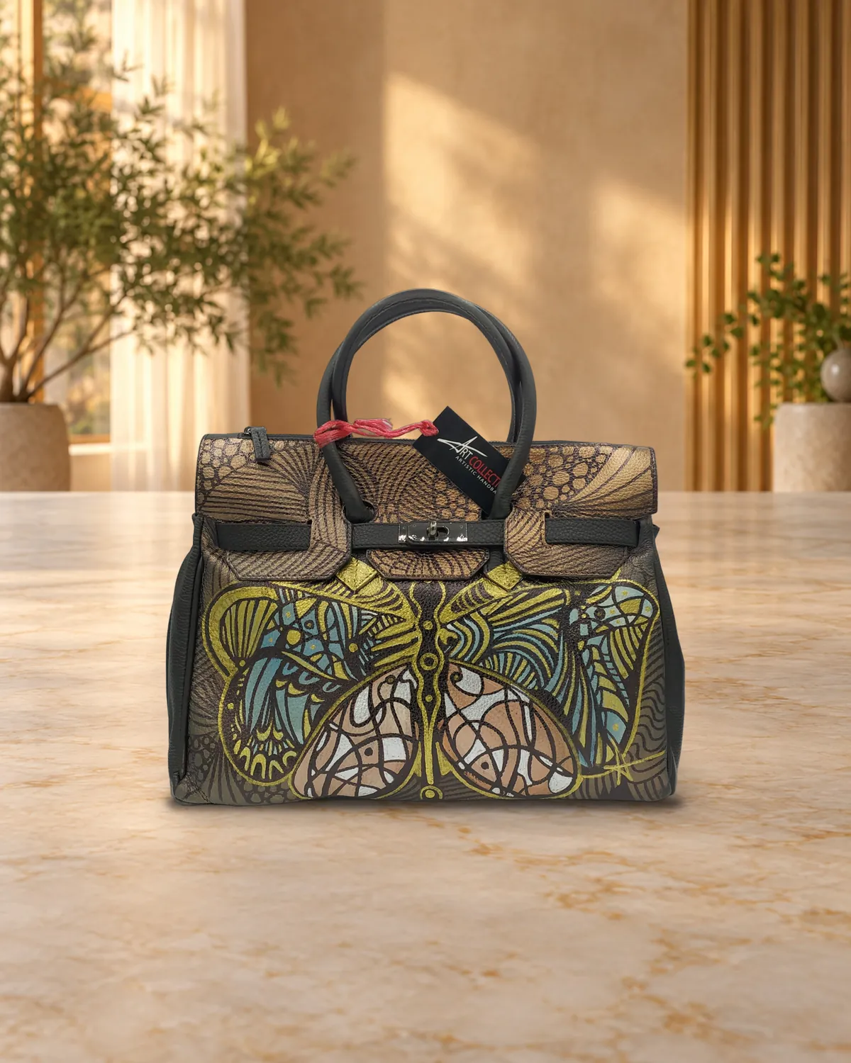 Birkin с золотым зентанглом, сумка ручной росписи
