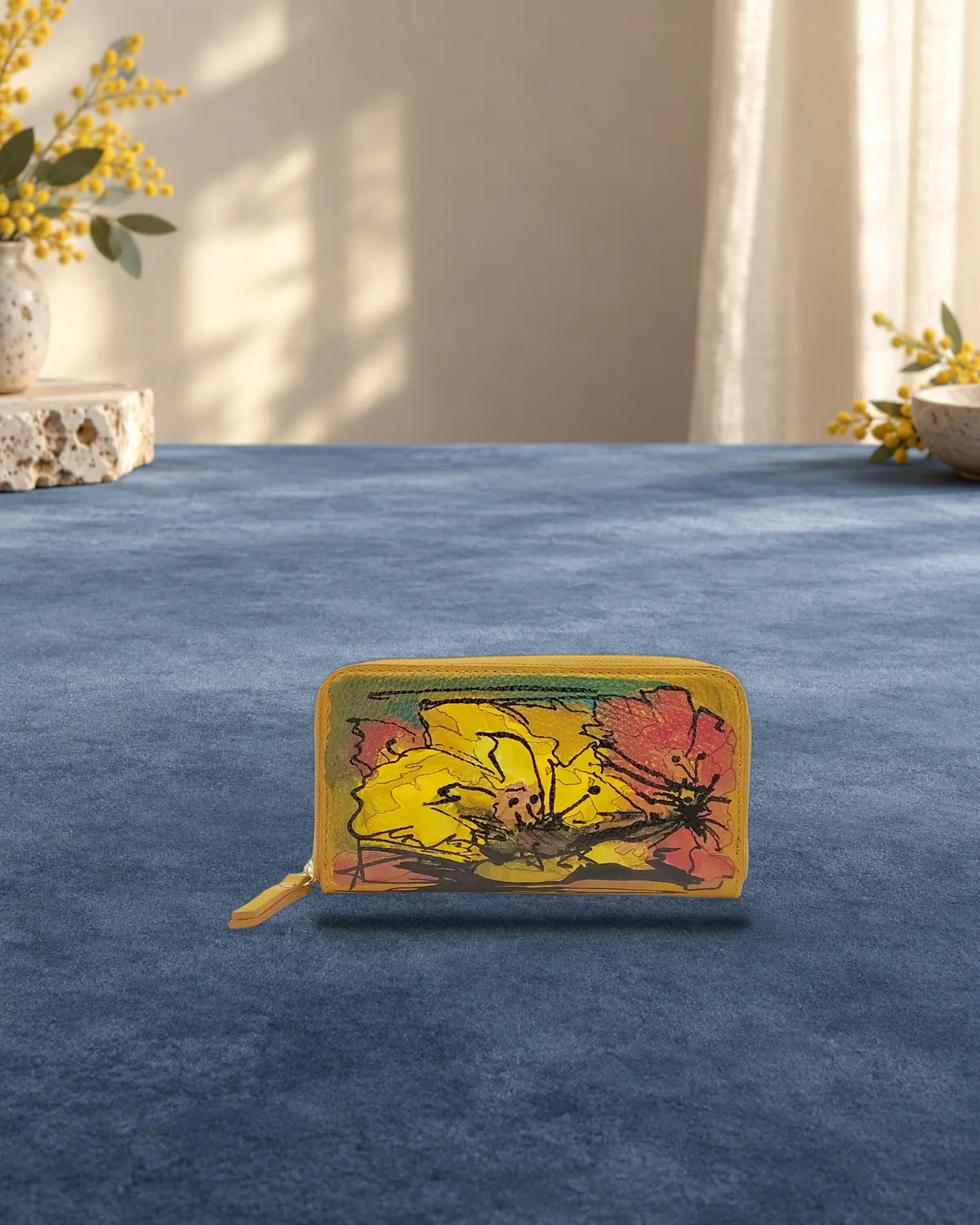 Fiore giallo, borsa dipinta a mano