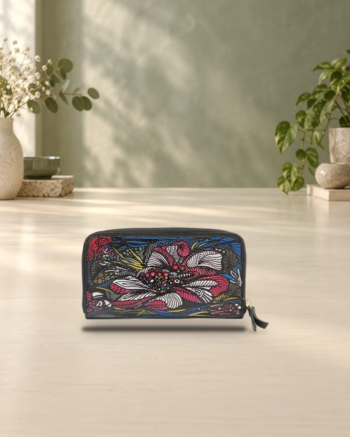 Fiore zentangle, borsa dipinta a mano