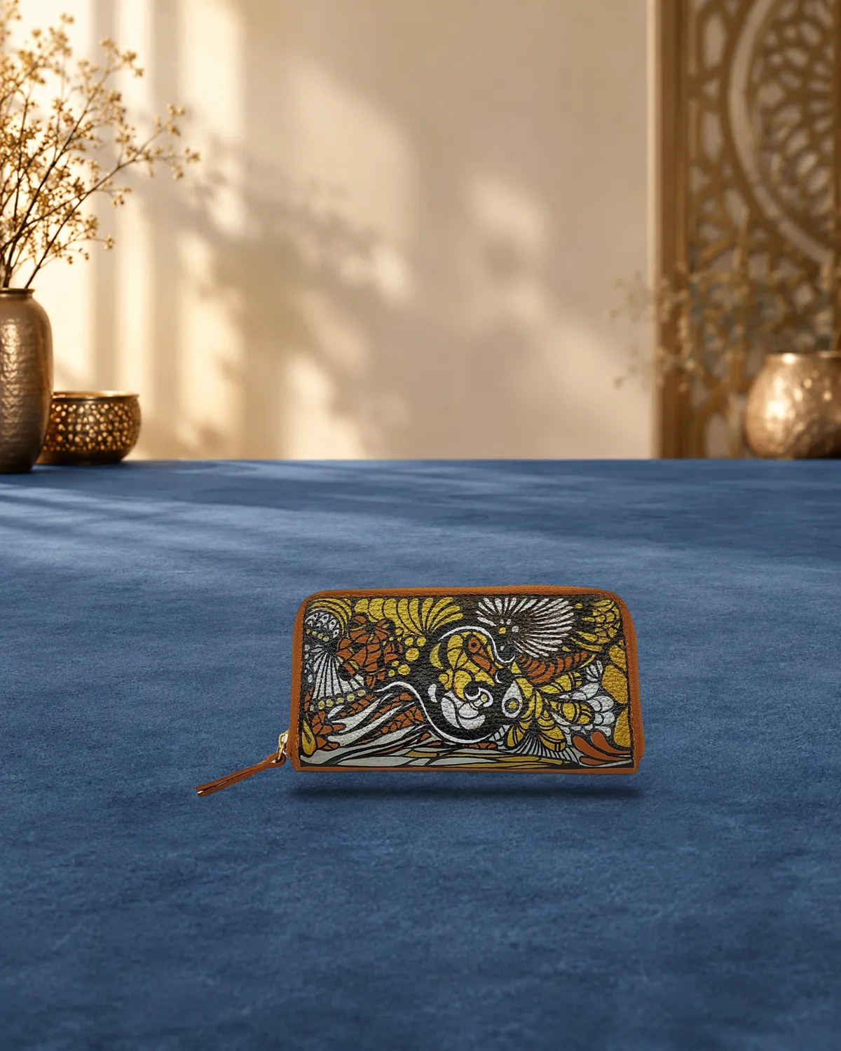 Gold zentangle wallet, hand-painted bag