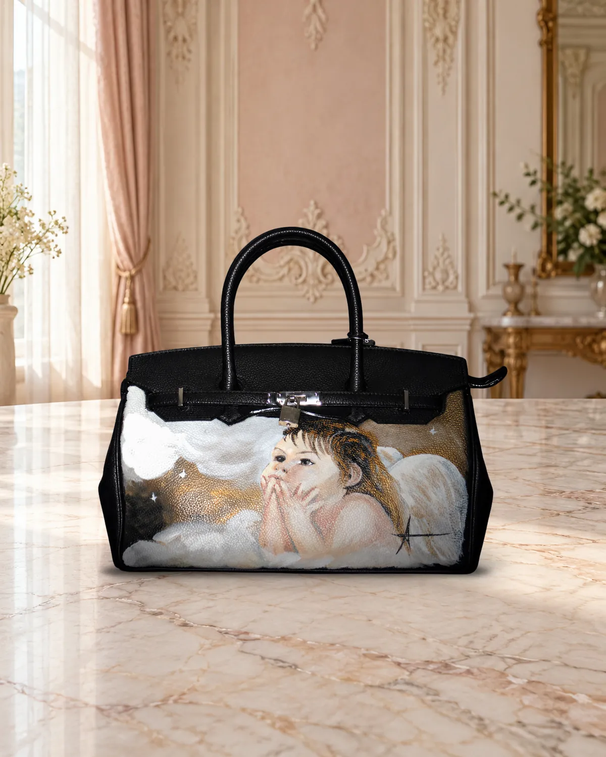 Birkin bambino, borsa dipinta a mano