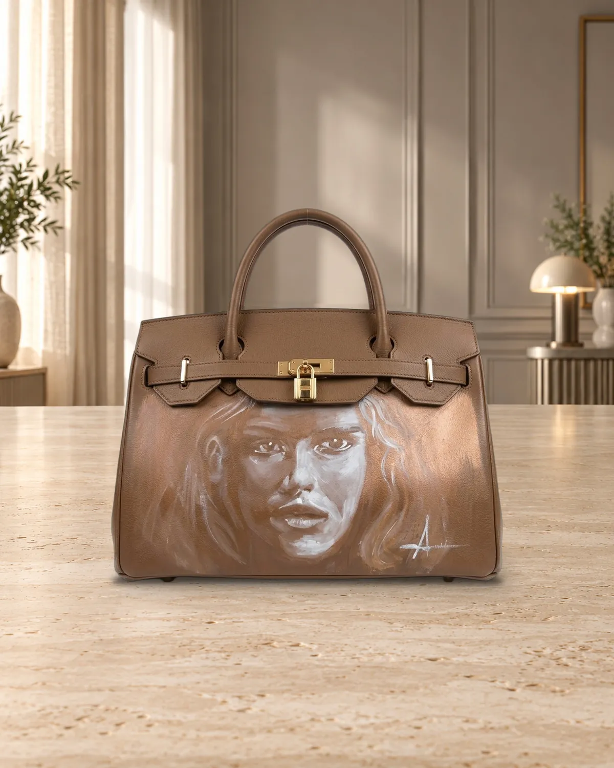 Birkin beige, borsa dipinta a mano