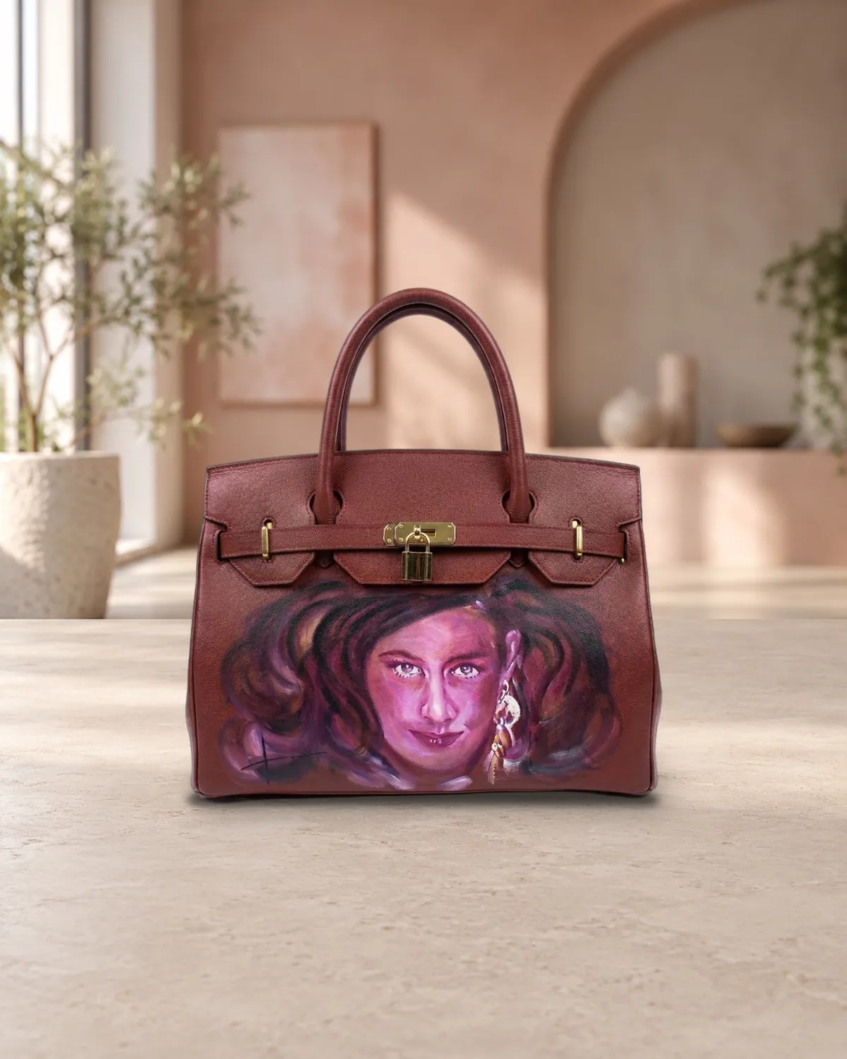 Birkin rosa, borsa dipinta a mano