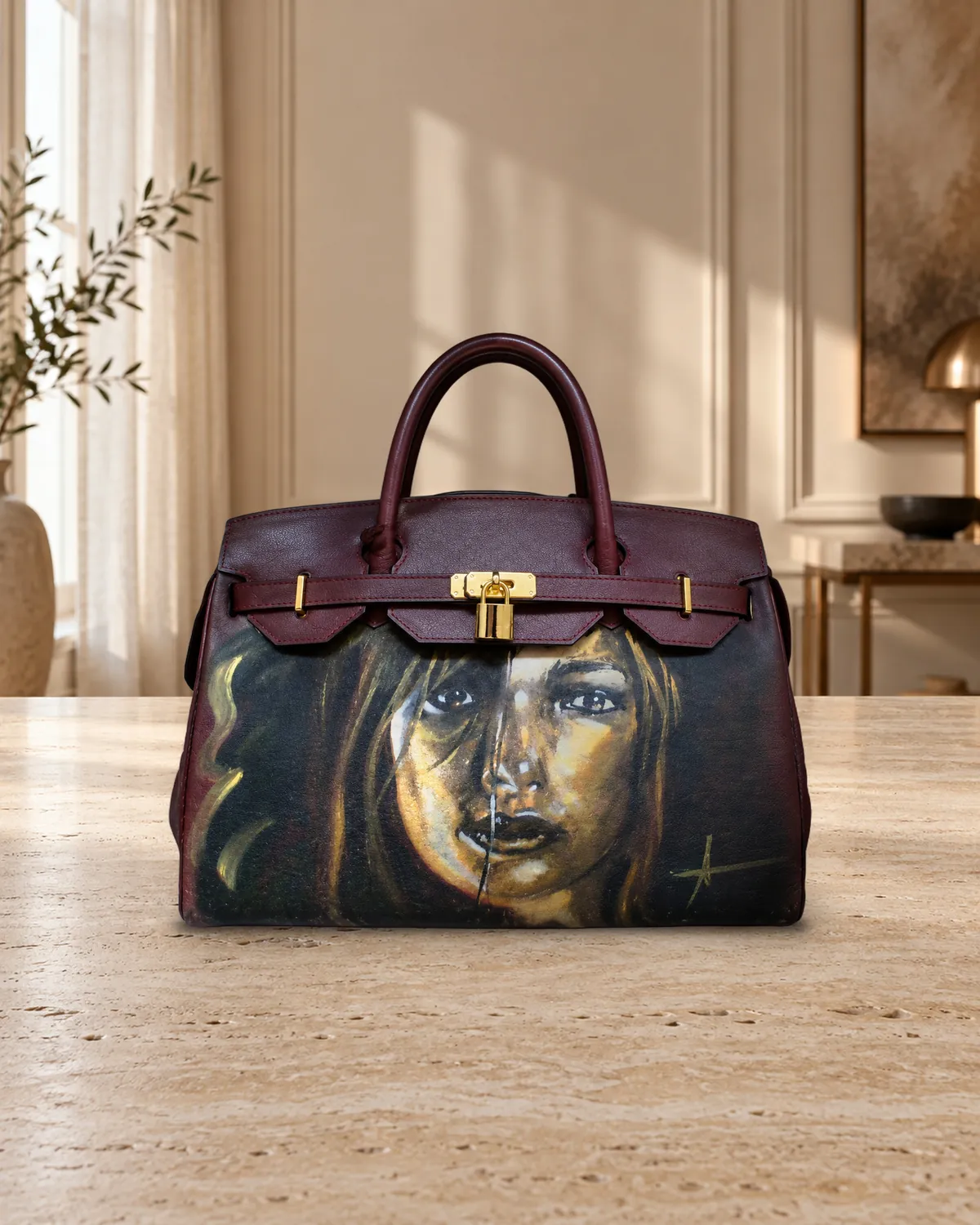 Birkin volto scuro, borsa dipinta a mano