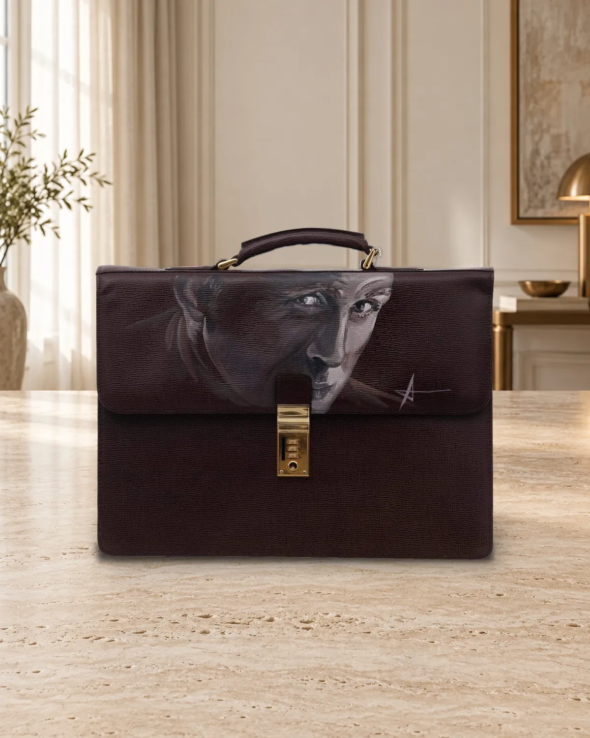 Portrait briefcase, hand-painted bag