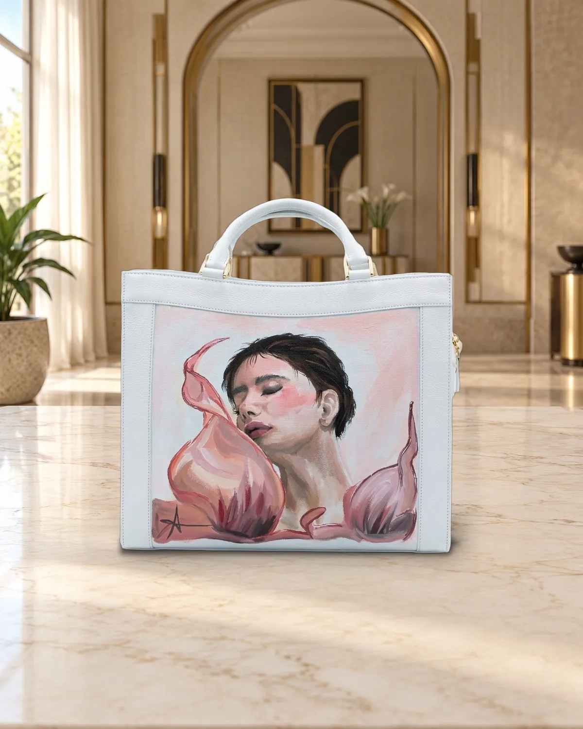 Donna calla, borsa dipinta a mano