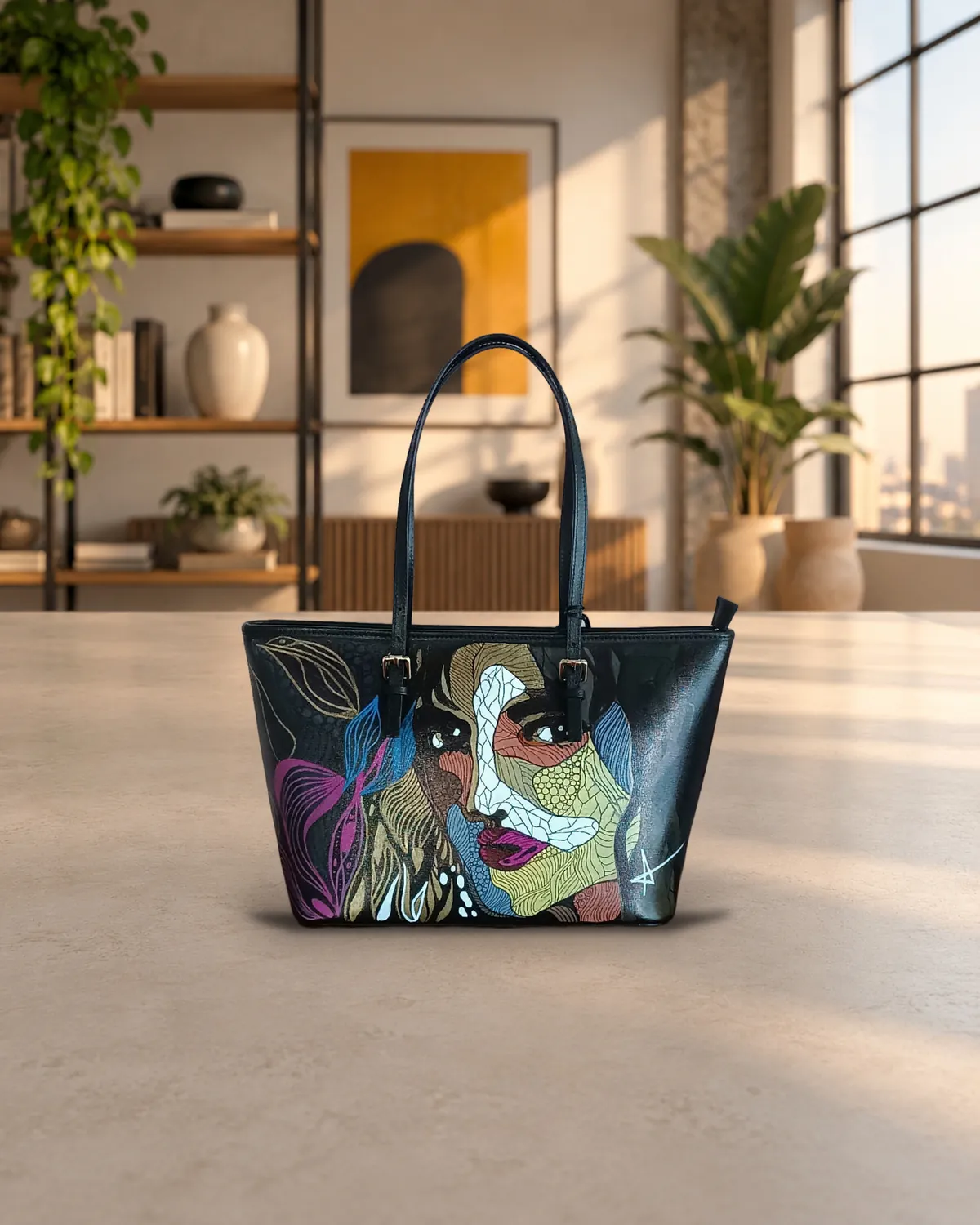 Donna pop occhi, borsa dipinta a mano