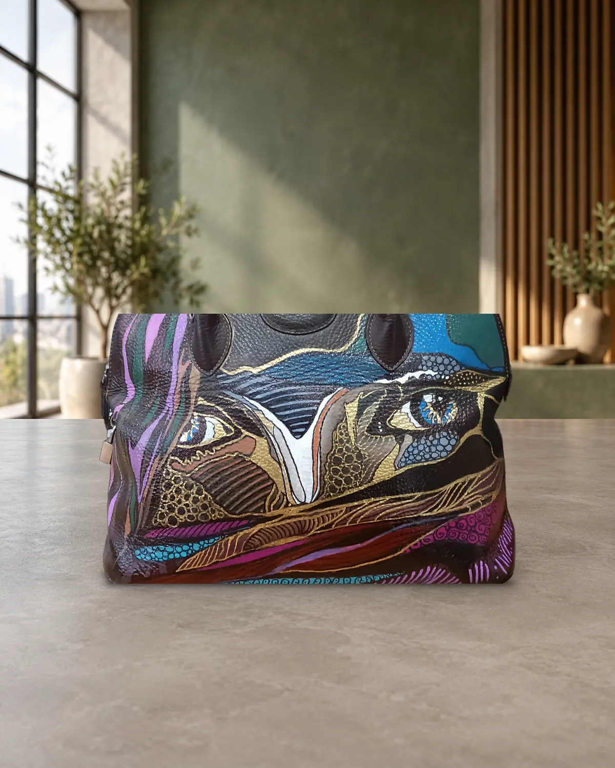 Pop eyes, hand-painted bag