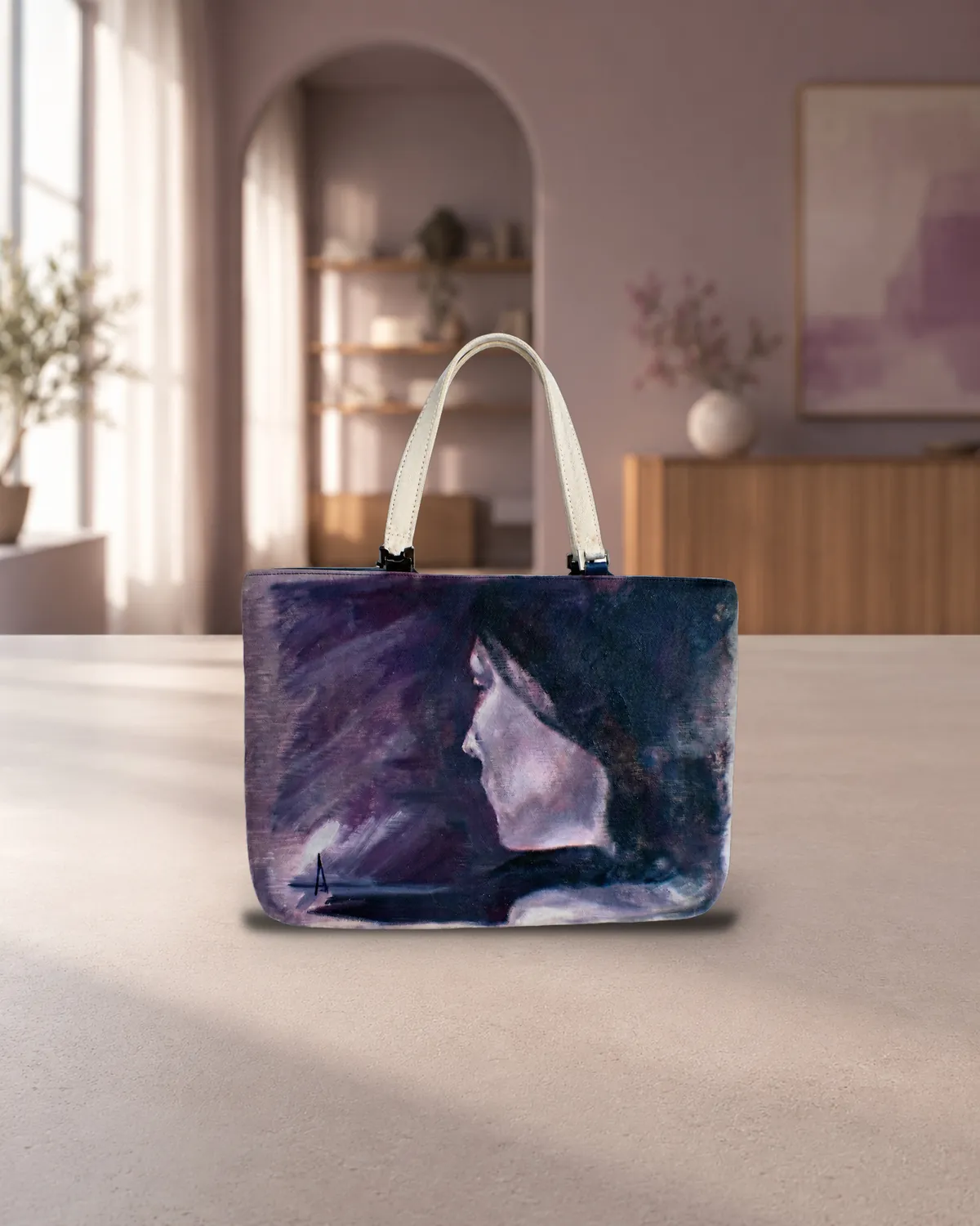Profilo viola, borsa dipinta a mano